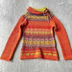 Skovhuus Knitted Wool Mohair Blend Sweater Womans Small Orange Green Gold Flower